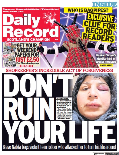 Daily Record Newspaper Front Page (UK) for 7 January 2022
