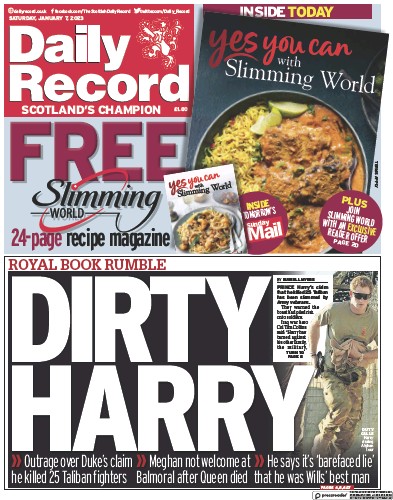 Daily Record Newspaper Front Page (UK) for 7 January 2023