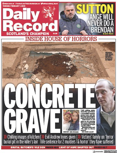 Daily Record Newspaper Front Page (UK) for 7 February 2023