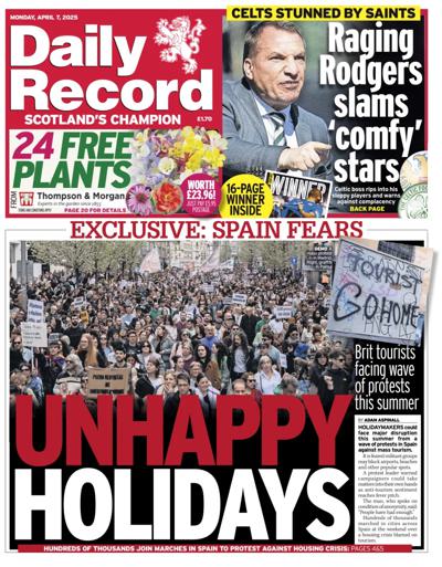Daily Record Newspaper Front Page (UK) for 7 April 2025