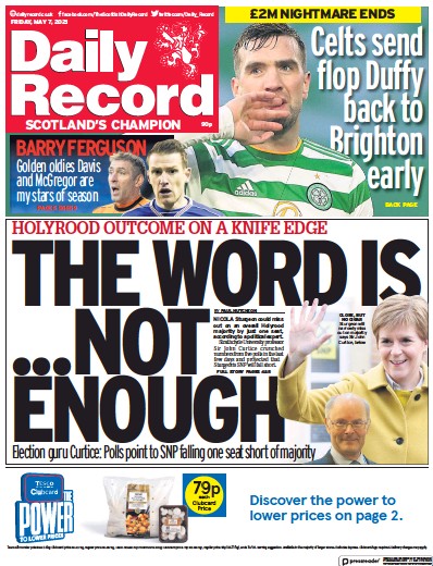 Daily Record Newspaper Front Page (UK) for 7 May 2021