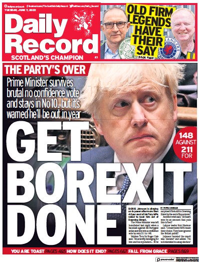 Daily Record Newspaper Front Page (UK) for 7 June 2022