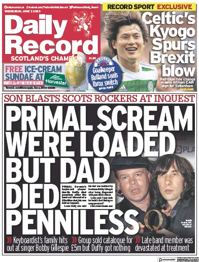 Daily Record Newspaper Front Page (UK) for 7 June 2023
