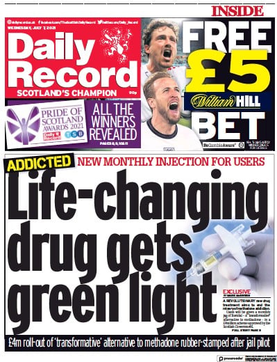 Daily Record Newspaper Front Page (UK) for 7 July 2021