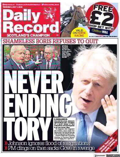 Daily Record Newspaper Front Page (UK) for 7 July 2022