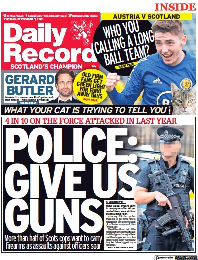 Daily Record Newspaper Front Page (UK) for 7 September 2021