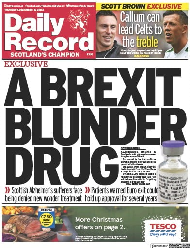 Daily Record Newspaper Front Page (UK) for 8 December 2022