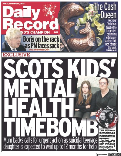 Daily Record Newspaper Front Page (UK) for 8 December 2023