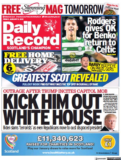 Daily Record Newspaper Front Page (UK) for 8 January 2021