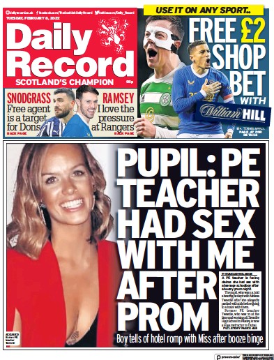 Daily Record Newspaper Front Page (UK) for 8 February 2022