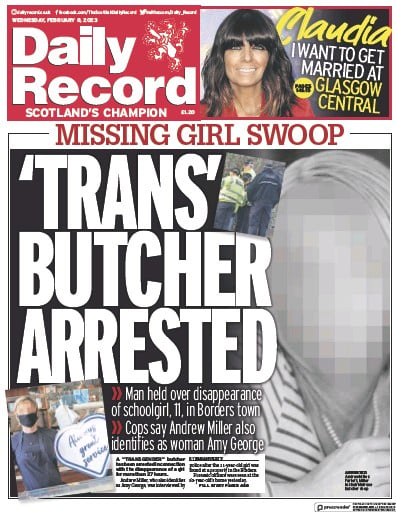 Daily Record Newspaper Front Page (UK) for 8 February 2023