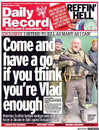 Daily Record Newspaper Front Page (UK) for 8 March 2022