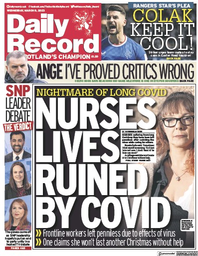 Daily Record Newspaper Front Page (UK) for 8 March 2023