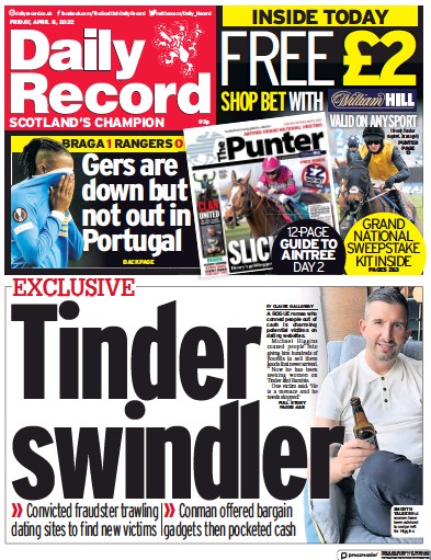 Daily Record Newspaper Front Page (UK) for 8 April 2022