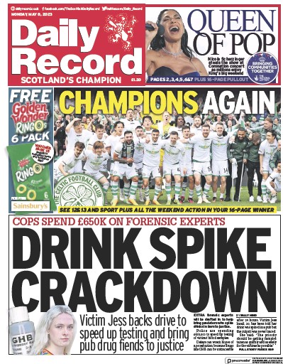 Daily Record Newspaper Front Page (UK) for 8 May 2023