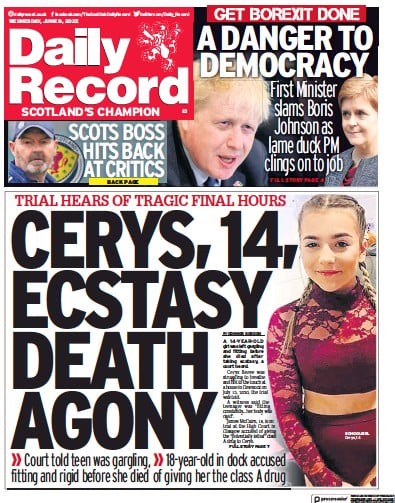 Daily Record Newspaper Front Page (UK) for 8 June 2022