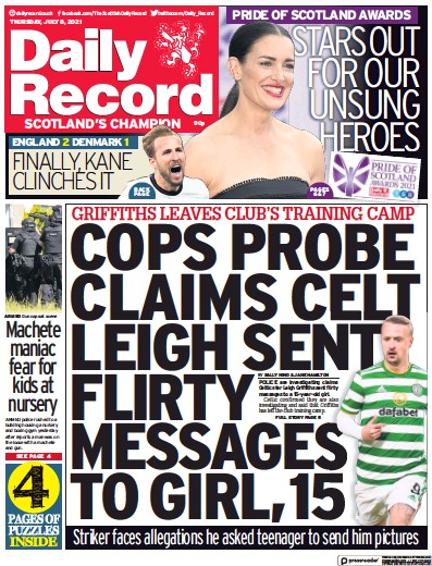 Daily Record Newspaper Front Page (UK) for 8 July 2021