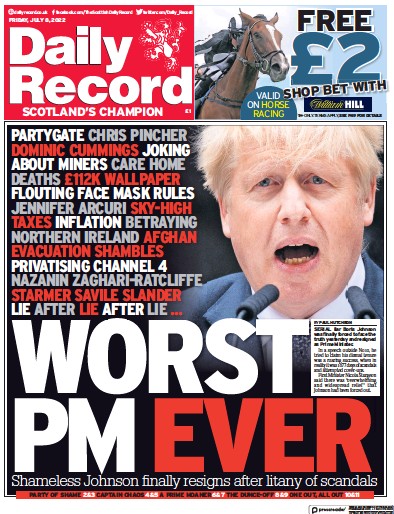 Daily Record Newspaper Front Page (UK) for 8 July 2022