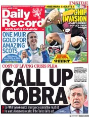 Daily Record (UK) Newspaper Front Page for 8 August 2022