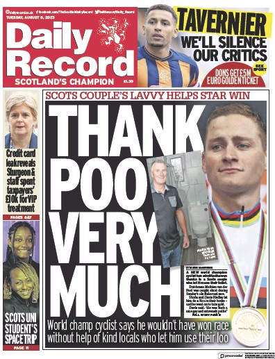 Daily Record Newspaper Front Page (UK) for 8 August 2023