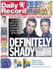 Daily Record front page for 8 August 2025