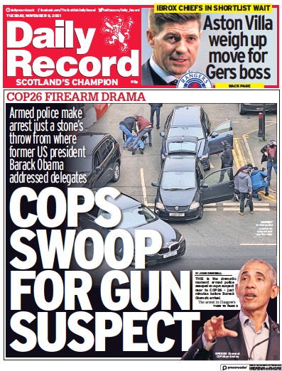 Daily Record Newspaper Front Page (UK) for 9 November 2021