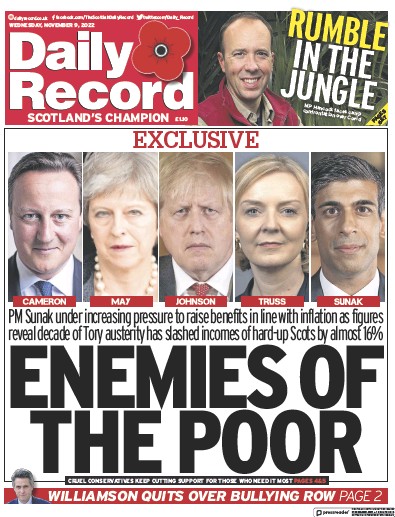 Daily Record Newspaper Front Page (UK) for 9 November 2022