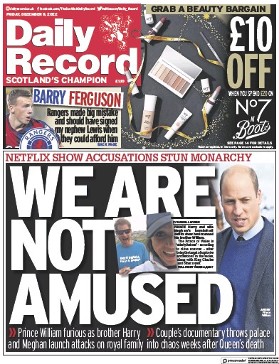Daily Record Newspaper Front Page (UK) for 9 December 2022