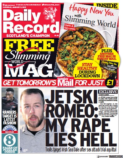 Daily Record Newspaper Front Page (UK) for 9 January 2021