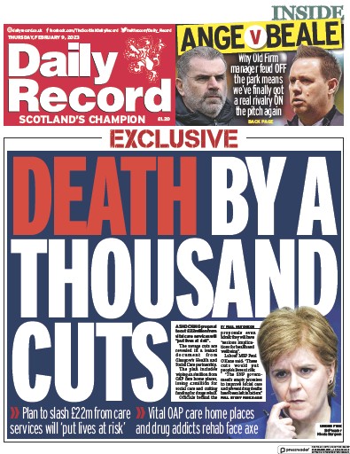 Daily Record Newspaper Front Page (UK) for 9 February 2023