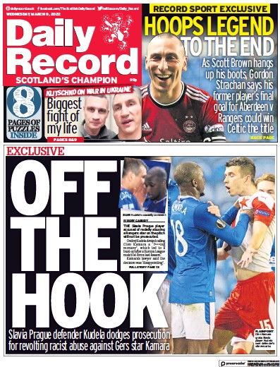 Daily Record Newspaper Front Page (UK) for 9 March 2022
