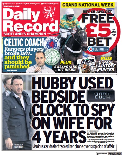 Daily Record Newspaper Front Page (UK) for 9 April 2021
