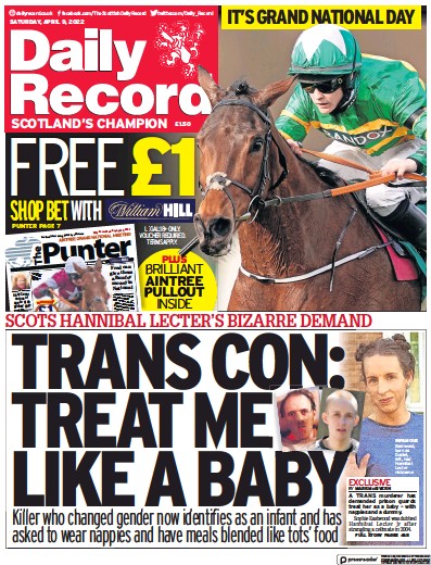 Daily Record Newspaper Front Page (UK) for 9 April 2022