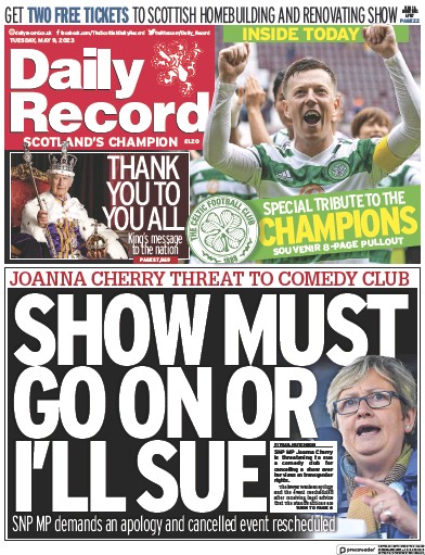 Daily Record Newspaper Front Page (UK) for 9 May 2023