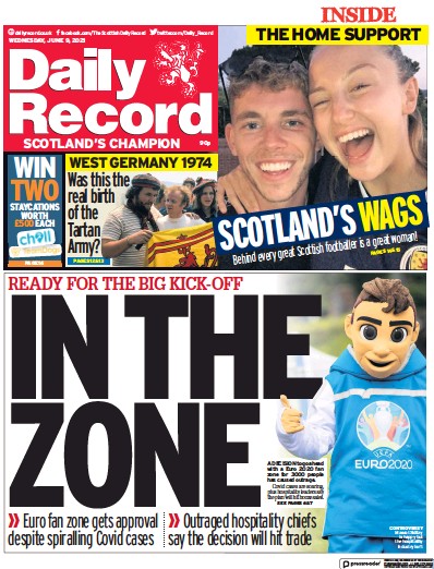 Daily Record Newspaper Front Page (UK) for 9 June 2021