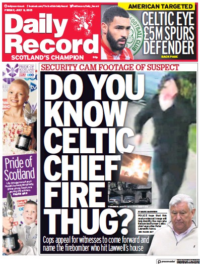 Daily Record Newspaper Front Page (UK) for 9 July 2021