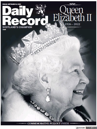 Daily Record Newspaper Front Page (UK) for 9 September 2022