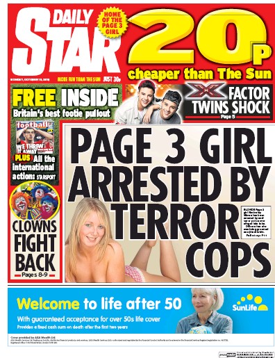 Daily Star Newspaper Front Page (UK) for 10 October 2016