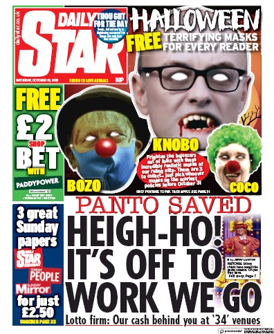 Daily Star Newspaper Front Page (UK) for 10 October 2020