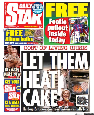 Daily Star Newspaper Front Page (UK) for 10 October 2022