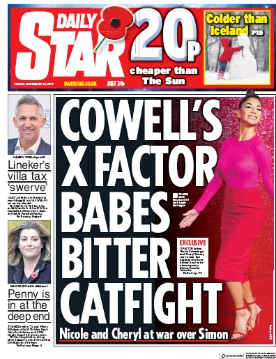 Daily Star Newspaper Front Page (UK) for 10 November 2017