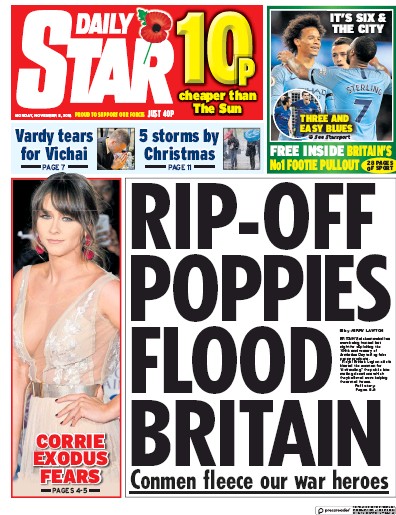Daily Star Newspaper Front Page (UK) for 10 November 2018