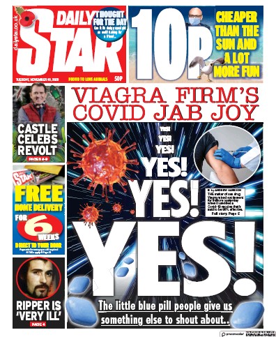 Daily Star Newspaper Front Page (UK) for 10 November 2020