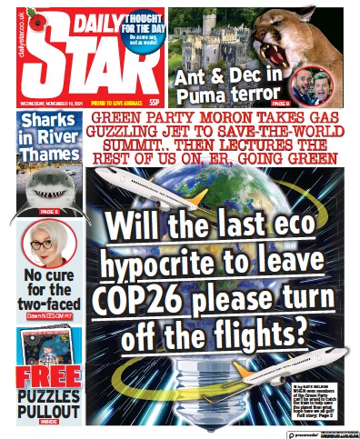 Daily Star Newspaper Front Page (UK) for 10 November 2021
