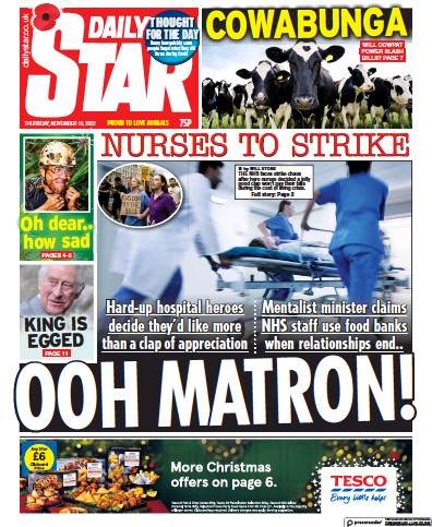 Daily Star Newspaper Front Page (UK) for 10 November 2022