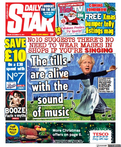 Daily Star Newspaper Front Page (UK) for 10 December 2021