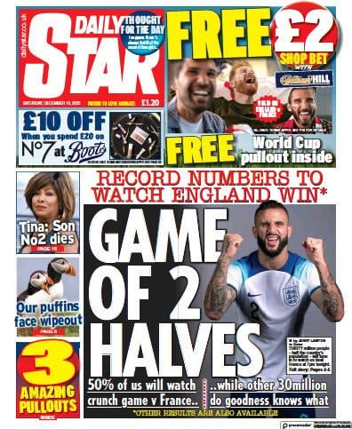 Daily Star Newspaper Front Page (UK) for 10 December 2022