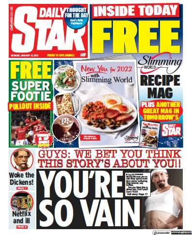 Daily Star Newspaper Front Page (UK) for 10 January 2022