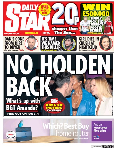 Daily Star Newspaper Front Page (UK) for 10 February 2018