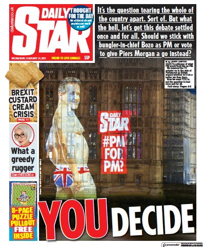 Daily Star Newspaper Front Page (UK) for 10 February 2021
